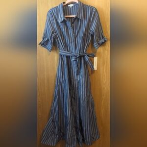 NWT Calvin Klein Button Down Stripped Maxi Dress Size 10